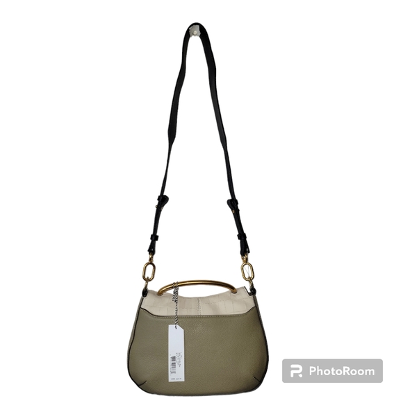 THACKER Leather Nola Shoulder/Crossbody Bag, Flap over, White/Taupe, NWT - Picture 7 of 16